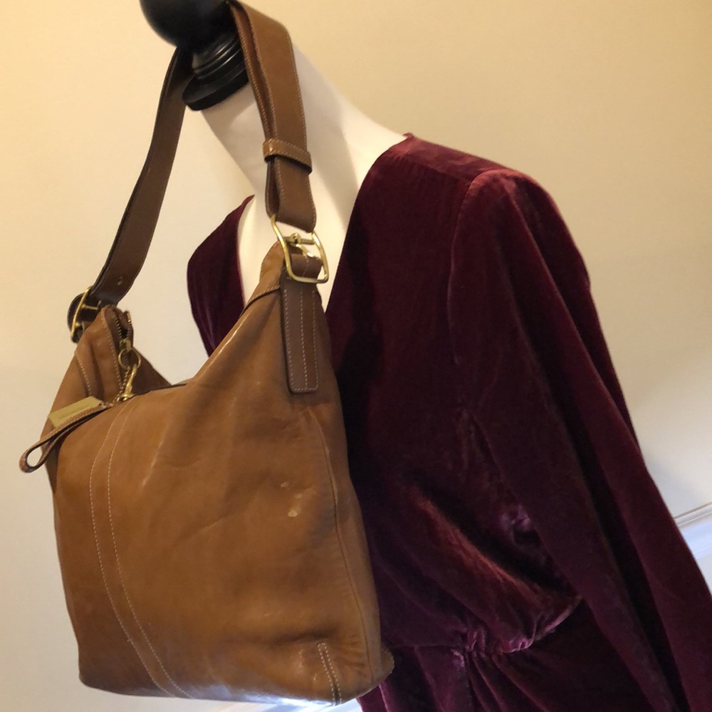 COACH Bleeker Legacy Signature Saddle Brown Leather Slim Duffle Crossbody Bag - Picture 6 of 15